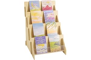 FY&XZH Greeting Card Display Stand, 4 Tier Wooden Retail Display Stand, Wooden Brochure Holder Stand, Portable Display Stands for Christmas Cards, Bookmarks, Christmas Gifts Rack, Craft Trade Shows