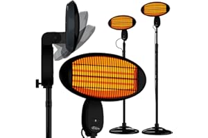 ‎TRONITECHNIK Tronitechnik® Infrarot Heizstrahler 2000 Watt Standheizer Terrassenheizer Terrassenstrahler Wärmestrahler für die Terrasse, Wickeltisch-Strahler, schwarz, Innen & Außen, höhenverstellbar, neigbar