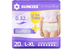 SUNKISS TrustPlus Braguitas Incontinencia Mujer Ultrafinas Talla L/XL, 20 Bragas Blanco Desechables, 7 Gotas, Alta Absorción y Comodidad Ligera para Fugas Moderadas o Postparto