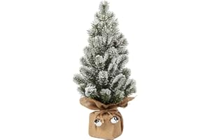 Oairse Mini árbol de Navidad, 40 cm/16 Pulgadas, árbol pequeño de Mesa con Conos de Pino Artificiales, Ramas Cubiertas de Nieve y Campanilla de Plata, Adornos de Navidad para decoración del hogar