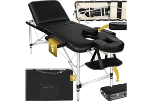 tectake® Massagebänk Hopfällbar, 3-Zons, Bärbart Massagebord, Massagestol, Höjdjusterbar, Med Extra Tjock Stoppning 5 cm, Olje- och Vattenresistent Vinylklädsel, Inkl. Bärväska och Armstöd