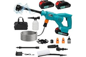 panthem Cordless Pressure Washer Portable with 21V Batteries, max 60 bar High Power Washer Jet Wash with 6 IN 1 pray Nozzles, Soap Dispensing Bottle 5 m Washer hose for Car Garden Home Patio