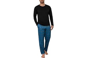 Litherday Pigiama Uomo Invernale Cotone Lungo Pajamas Due Pezzi Maniche Lunghe Pantaloni Lunghi Pigiami Morbido Loungewear con Tasche