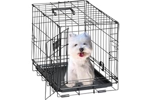 JUNGLE STONE Dog Crate Dog Cage from Small to Large, Pet Dog Puppy Cat Training Cage with Training Guide Booklet, Folding 1 Door Crate with Plastic Tray