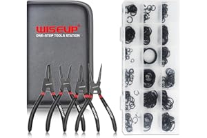WISEUP Juego de Alicates para Anillos Elásticos, 225PCS , circlip con bolsillo, acero al carbono industrial, antideslizante y antioxidante, adecuado para herramientas taller mecanico