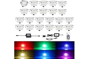 CISLAN Waterproof Plinth Deck Lights RGB Multi-Color 22 Pack IP67 Waterproof Indoor/Outdoor Decor Light with Remote Control Light Sensor High Brightness Buried Garden Light for Decking Lighting