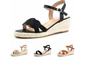 Anokar Sandale Femme Espadrilles Femmes Sandale Compensées d'Été Plateforme Sandales Chaussures de Plage Bout Ouvert 6.5 CM Talon Compensé Noir Beige Kaki EU 36-43