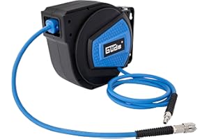 Güde Avvolgitubo automatico 10 m (pressione di esercizio 12 bar, girevole a 180°, tubo ad aria compressa altamente flessibile, resistente a olio e temperatura, filettatura 1/4", supporto a parete)