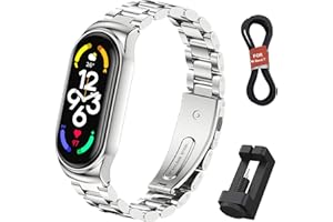 WindRen Armband Kompatibel mit Xiaomi Mi Band 7, Metall Ersatzarmband Einstellbar Edelstahl Replacement Armband Zubehör Uhrenarmband für Mi Smart Band 7 (Nicht enthalten Uhr)