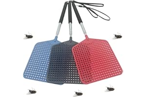 Maykafay Paletta Mosche, 3 pezzi Paletta Scacciamosche Estensibile, Asta in Acciaio Inox, Allungabile Fino a 74 cm, Nero, Blu, Rosso
