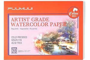 FUUMUUI Papier akwarelowy A4 100% bawełna - 20 arkuszy 300 g/m², bezkwasowy papier akwarelowy, tłoczony na zimno i klejony, blok akwarelowy, DIN A4, papier akwarelowy do malowania akwarelowego, rysowania i