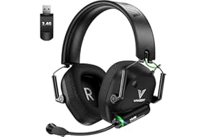 Vakedy Wireless Gaming Headset for PC, PS4, PS5, Mac, Switch, 2.4GHz USB Gaming Headphones with Microphone Bluetooth Gaming Headset 50mm Drivers, 50Hr Battery, Low Latency, Lightweigh - Black/Green
