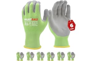 Mustbau 6 par wentylowanych rękawic roboczych, rękawice z powłoką z poliuretanu na bazie wody, wielofunkcyjne rękawice odporne na ścieranie, do ogrodnictwa, warsztatu, placu budowy (zielone, M)