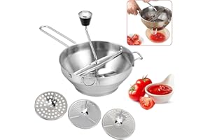 ELPRICO Food Mill Stainless Steel, Food Mill with 3 Discs, Handle Baby Food Grinder Hand Crank, The Perfect Rotary Food Mill for Tomato Sauce, Potatoes, Baby Food or Canned Goods