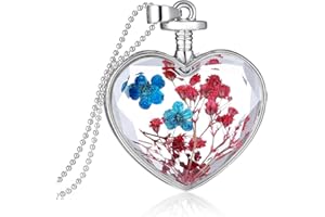 Feilok Collana da donna alla moda con pendente con fiore secco sotto vetro