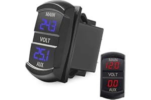 MISOYER Voltmetro a Doppia Batteria - Doppio voltmetro Digitale LED 12V-24V,Voltmetro Digitale per Auto Impermeabile, Monitor di Tensione per Pick-up per Auto RV Truck Boat