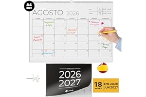 Finoly Calendario 2026 Pared Enero 2026 Junio 2027 (18 Meses) | Calendario Mensual 2026 | Calendario Pared 2026 | Almanaque 2026 con Cuelga Fácil