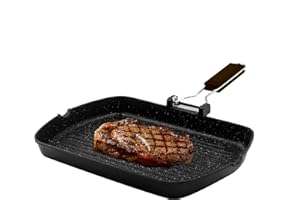 Zanetti, Bistecchiera 26 x 36 cm, Piastra grill in Alluminio Pressofuso ad Alto Spessore, Piastra Grill adatta ai Piani ad Induzione, Manico Pieghevole