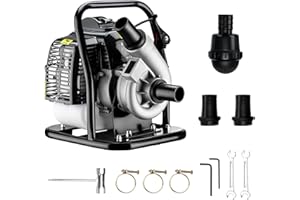 Wiltec Pompa per acqua a benzina, motore a 2 tempi, 1,4 kW, pompa per giardino con portata 400 l/min, profondità di aspirazione max 8 m, per cantine, cantieri, scavi