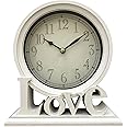 LOVIVER Round Desk Clock Mantel Clocks Silent Shelf Watches Table Clocks Fireplace Non Ticking Digital for Wedding Bedside Decors Bedroom Farmhouse, White