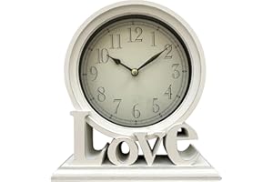 LOVIVER Reloj de escritorio redondo Relojes de repisa Relojes de estante silenciosos Relojes de mesa Chimenea Sin tictac Digital para bodas Decoraciones de, Blanco