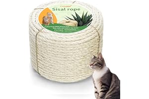 Casgee Sisalseil für Kratzbaum 8mm x 50m, Natur Sisal Seil, Seil für Kratzbaum, Sisal Kratzbaum Ersatz für Katzen, Kratzbaum Seil, Sisal Schnur für Kratzbaum Ersatz, Dekorieren von Häusern Weiß