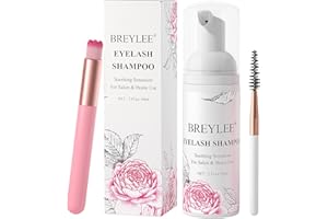 BREYLEE Eyelash Extension Shampoo 60ml + Brush + Mascara Wand Eyelid Foaming Cleansing,Lash Shampoo Cleaner,Nourishing Formula,Paraben & Sulfate Free,Makeup Remover,Salon and Home use