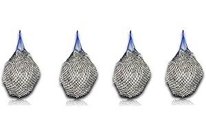 4X Heunetz Pferde extra engmaschig 3cm Netz + 4X gratis Karabiner artgerechte Fütterung verbessert Verdauung & Wohlbefinden der Tiere Heu Gras Futter Stroh Futternetz Heusack 4,5 kg Füllgewicht