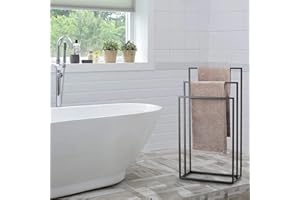 Smartpeas Free Standing Towel Holders Racks for Bathroom - Towel Storage Stand Made Of Stainless Powder Coated Steel - Black - 3 Towel Rails - Plus: Adhesive Hook