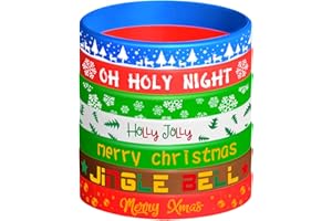 FEPITO 42 Pieces Christmas Silicone Wristbands Rubber Band Bracelets for Christmas Party Decoration Supplies 7 Merry Xmas Style
