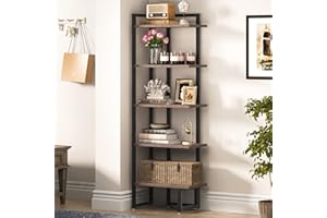 Tribesigns Étagère d'angle, Bibliothèque Industrielle à 5 Niveaux, Étagère de Rangement, avec Cadre en Acier, pour Salon, Cuisine, Chambre à Coucher, Balcon