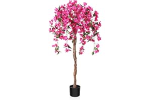 Fopamtri Plantas Artificiales Decorativas 120cm Flor Árbol Artificial Rosa Plastico con Flores para Hogar Salon Dormitorio Oficina Balcón Decorativa (1 Pack)