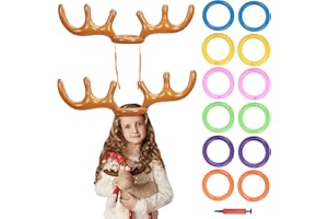 HONMOK Aufblasbarer Rentier-Geweih-Hut mit Ring, Party-Wurfspiel