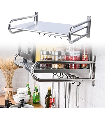 Scaffale Per Microonde Con Ripiani - Organizzatore Cucina Carico 35kg, Nero 57x38x38cm - Foto 4