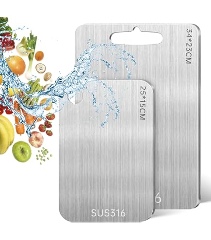 Doppelseitiges Schneidebrett Edelstahl & Weizenstroh - 2-in-1 Küchenbrett 36,5cm | Hygienisches Schneidebrett