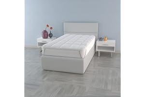 ITALIAN BED LINEN TOPPER PLUS TRAPUNTATO CON ELASTICI, Bianco, Singolo 80x195 cm