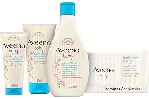 Aveeno Baby Set Cura Neonato con Pasta Cambio Pannolino 100 ml, Detergente Bagnetto Corpo e Capelli 250 ml, Crema Idratante 150 ml e Salviettine per viso e corpo 72 pezzi – Esclusiva Amazon