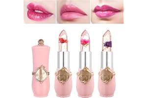 Mengxin 3 Pièces Rouge a Levre Transparent avec Fleur Rouge a Levre Fleur a L'intérieur Brillant à Lèvres Gloss Transparent Longue Tenue Cadeau D'anniversaire de Noël pour Femmes (3 Couleurs)