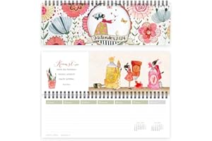 Tischkalender 2024 Quer als Wochenplaner I Wochenkalender für Büro oder Zuhause, mit Wochennummern, Feiertagen und inspirierenden Lebensweisheiten, Design mit Elfen und Blumen von Silke Leffler