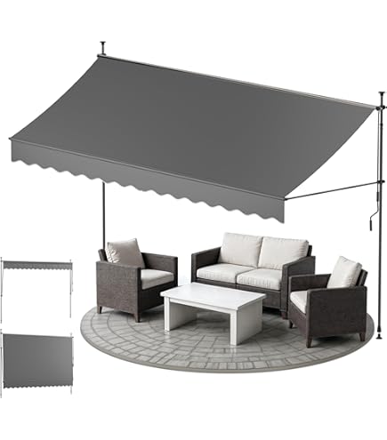COSTWAY Klemluifel, 350 cm breed, balkonluifel zonder boren, uv-bestendig, in hoogte verstelbaar, waterafstotend, luifel met handslinger, zonneluifel, zonwering voor balkon, groen