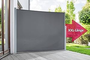 empasa Seitenmarkise Start 2.0 Sichtschutz Sonnenschutz Windschutz Markise ausziehbar für Garten, Balkon und Terrasse, mit Standfuß, Farbe:anthrazit, Größe:200 x 450 cm