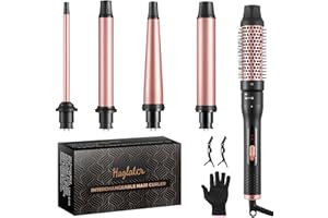 Lockenstäb 5 in 1, Haglater Keramik Lockeneisen mit Multifunktion Lockenbürste, Lockenstabe mit Verschiedenen Aufsätzen Große und Kleine Locken 9-38mm