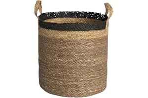 SMPLY. Cesta Mimbre Ideal para Decoracíon con Asas - Interior o Exterior - Color Natural para Plantas o Almacenaje para tu hogar - KHULNA (KHULNA, 33 x 33 cm)