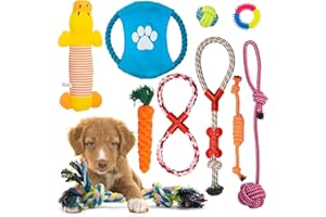 Fur & Bone Dog Chew Toys (10-Pack) - Puppy Toys for Boredom - Indestructible Rope & Squeaky Teething Toys for Small & Medium Dogs