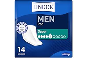 Lindor Men: Protectores para Hombres con Pérdidas de Orina, Super, Compresas y Absorbentes para Incontinencia, 14 unidades