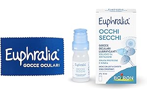 Euphralia Occhi Secchi - Gocce Oculari Lubrificanti, Rimedio contro Secchezza Oculare, Azione Protettrice e Riparatrice, con Acido Ialuronico, Ginkgo Biloba - Flacone da 10 ml + Panno Occhiali