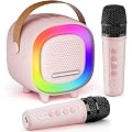 BNEHHOV Micro Karaoke Enfant avec 2 Micros sans Fil Cadeau Fille 3-12 Ans | 6 Modes D'éclairage avec Connexion sans fil Portable 7 Sons Amusants Jouet Fille