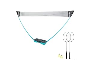 AKTIVE Filet de Badminton Portable, 295X160 cm, Bleu et Noir, 2 Raquettes, 2 Volants, Pieds Extensibles, Mallette de Transport et de Rangement, Montage sans Outil
