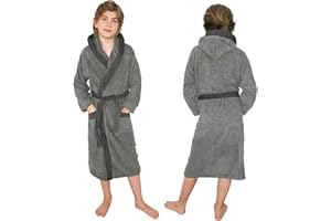 HOMELEVEL Peignoir bain enfant - Robe sortie de bain en coton avec capuche poches et ceinture - Peignoir de bain fille garçon douche plage piscine