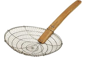 Thunder Group SLSKR010GV Galvanized Bamboo Handled Skimmer, 10-Inch, Coarse Mesh